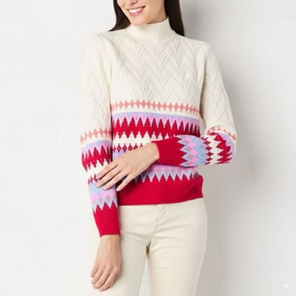 St. John's Bay Sweaters - NWT ST. JOHN'S BAY Sweater Women’s XL Multicolor Fair Isle Cable Knit Pullover